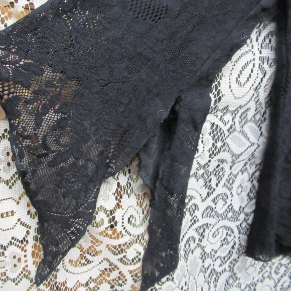 Goth Black Stretchy Lace Bell Sleeve Shirt - Picture 6 of 8